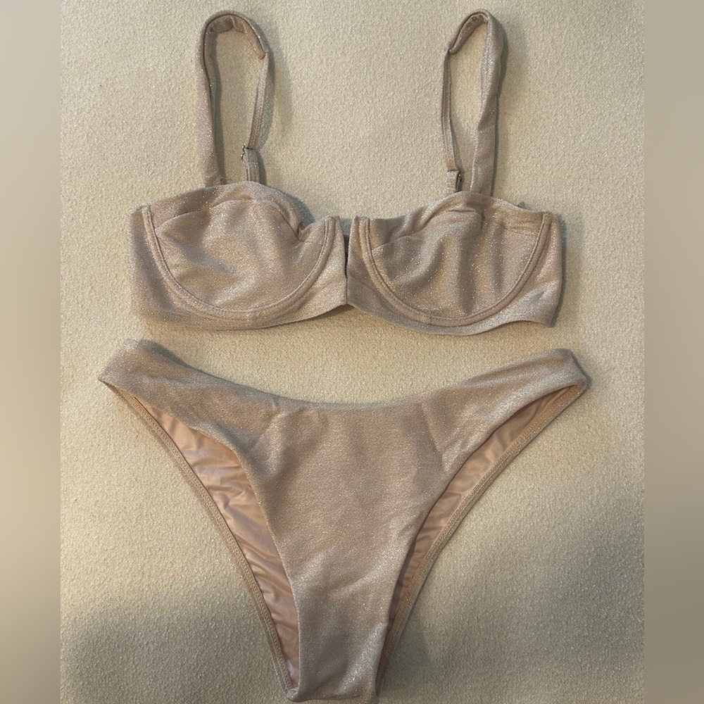 Balconette top bathing suit with sparkle fabric